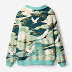 Kyoto-Lion Soaring Cranes Gilded Clouds Ugly Cardigan Sweater
