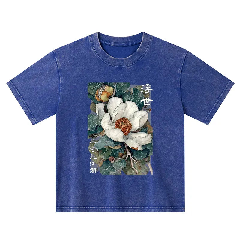 Kyoto-Lion Ukiyoe Magnolia Flower Poster Kids Washed T-Shirt