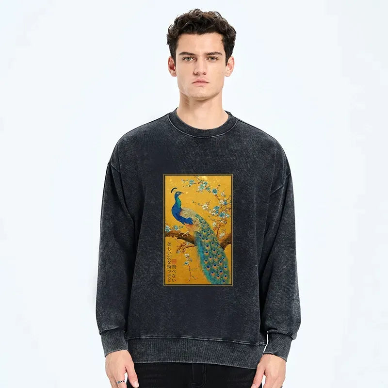 Japanese peacock washed sweatshirt for streetwear
