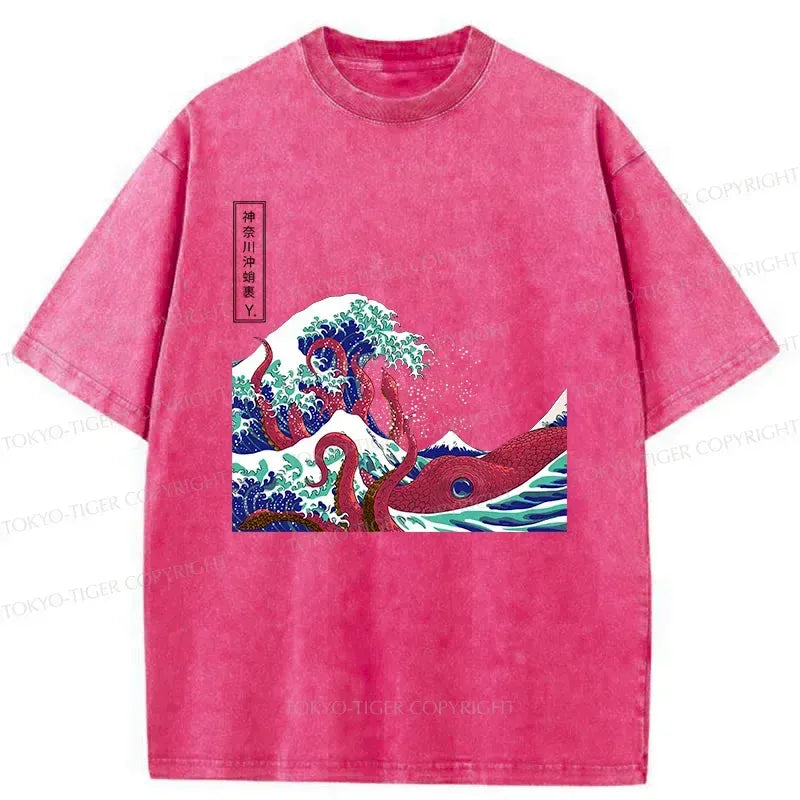Kyoto-Lion Octopus And Waves Washed T-Shirt