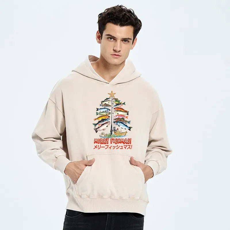 Kyoto-Lion Christmas Tree Fish Washed Hoodie