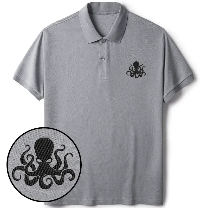 Kyoto-Lion Japanese Octopus Embroidered Polo T-Shirt
