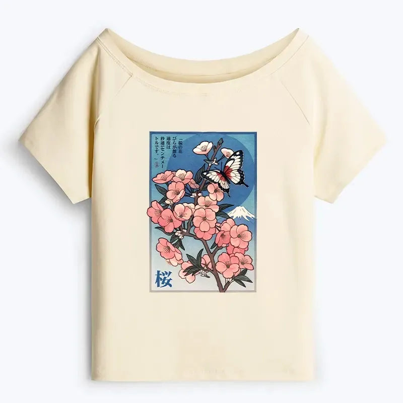 Japanese Cherry Blossom Off Shoulder T-Shirt