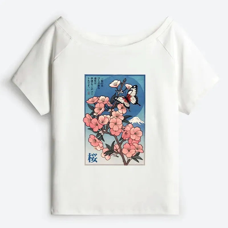 Japanese Cherry Blossom Off Shoulder T-Shirt