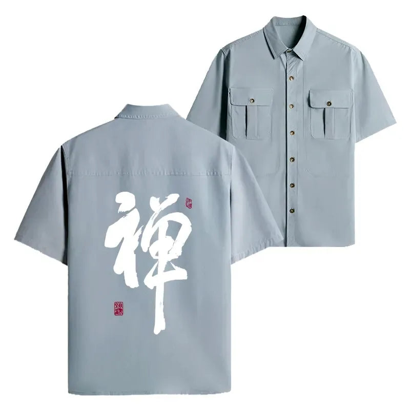 Japanese Zen Kanji Work Shirt for Daily Wear