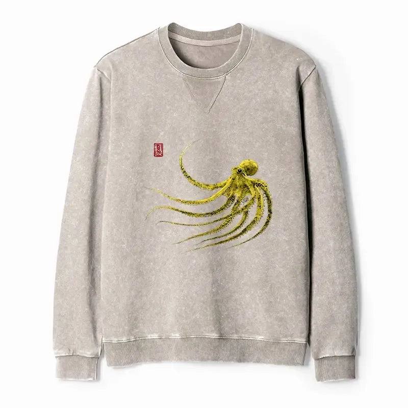 Kyoto-Lion Retro Octopus Japanese Washed Terry Sweatshirt