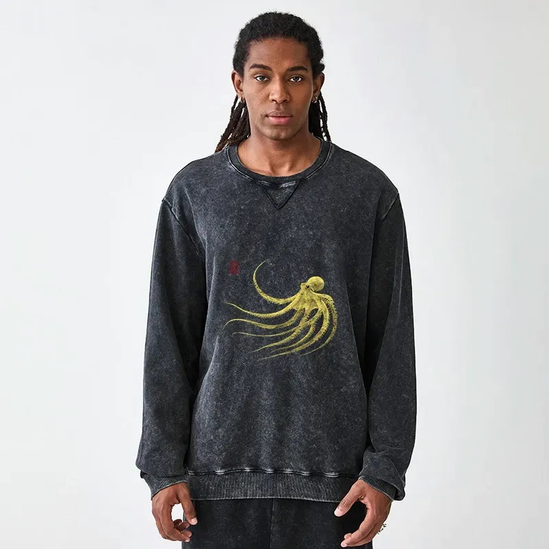 Washed Terry Octopus Sweatshirt Gift Idea for Him
