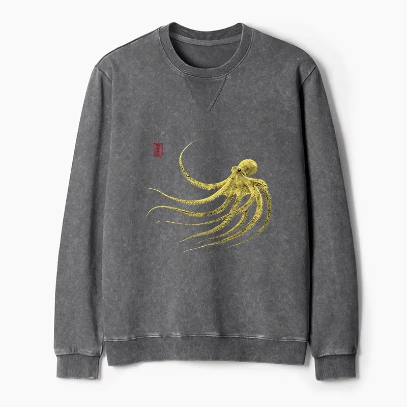 Kyoto-Lion Retro Octopus Japanese Washed Terry Sweatshirt