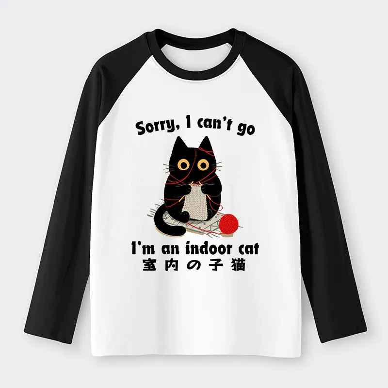 Kyoto-Lion Indoor Cat Meme Raglan Long Sleeve T-shirt