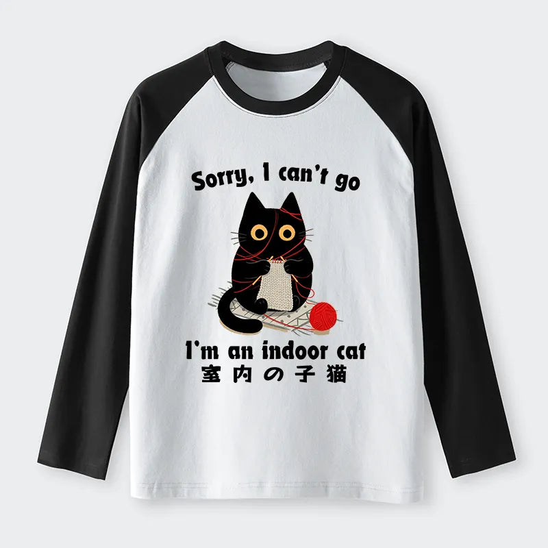 Kyoto-Lion Indoor Cat Meme Raglan Long Sleeve T-shirt