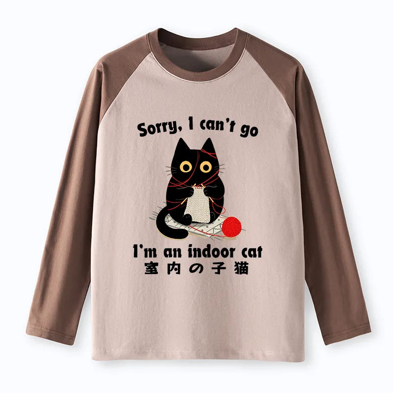 Kyoto-Lion Indoor Cat Meme Raglan Long Sleeve T-shirt