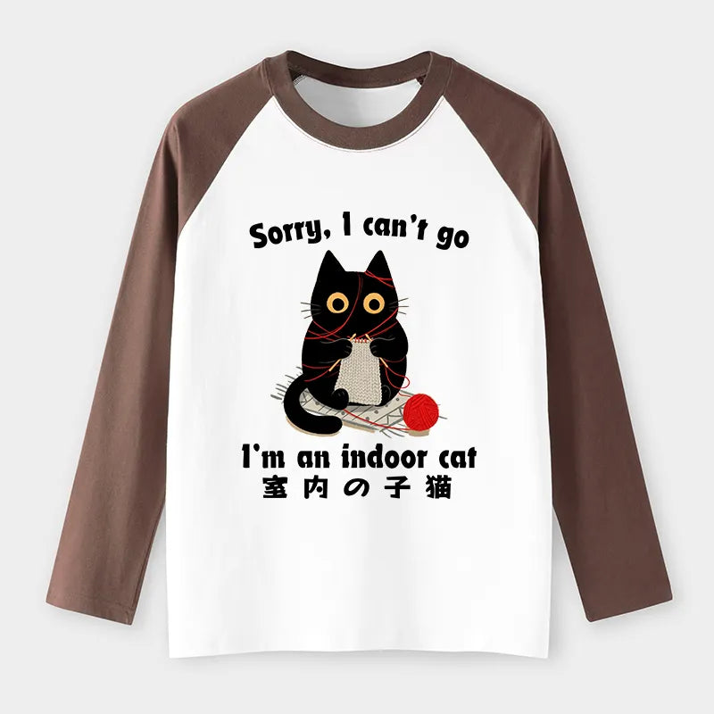 Kyoto-Lion Indoor Cat Meme Raglan Long Sleeve T-shirt