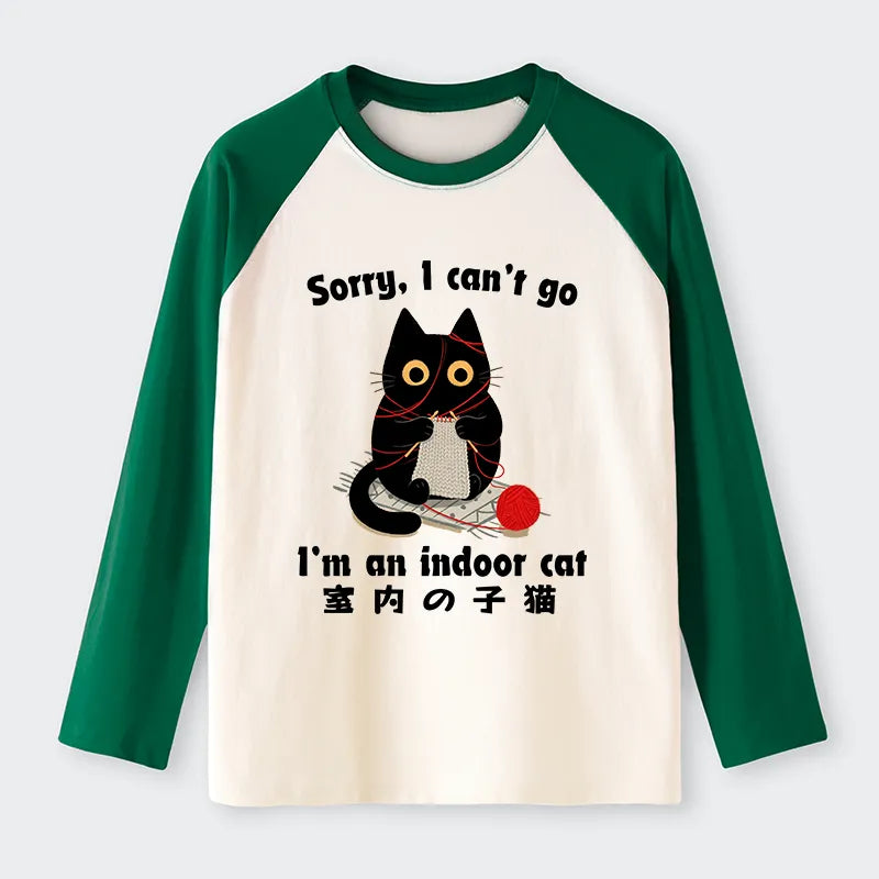Kyoto-Lion Indoor Cat Meme Raglan Long Sleeve T-shirt