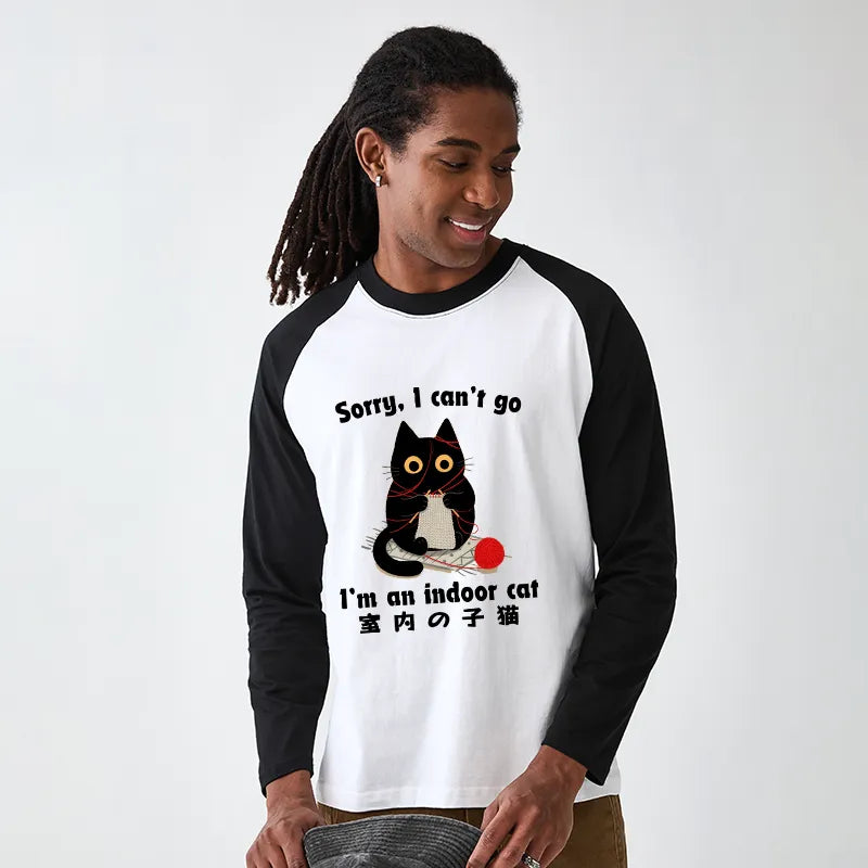 Kyoto-Lion Indoor Cat Meme Raglan Long Sleeve T-shirt