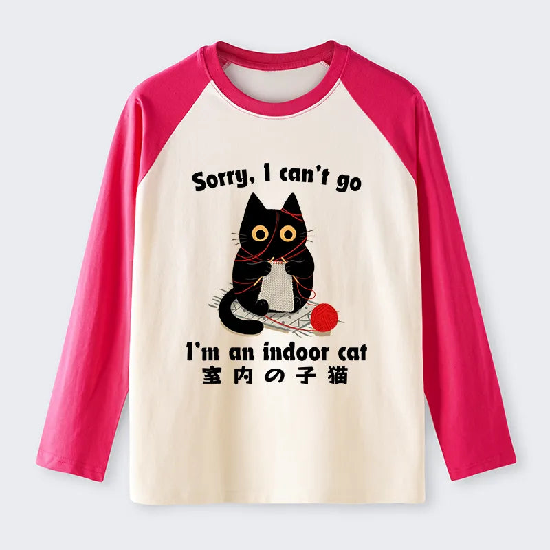 Kyoto-Lion Indoor Cat Meme Raglan Long Sleeve T-shirt
