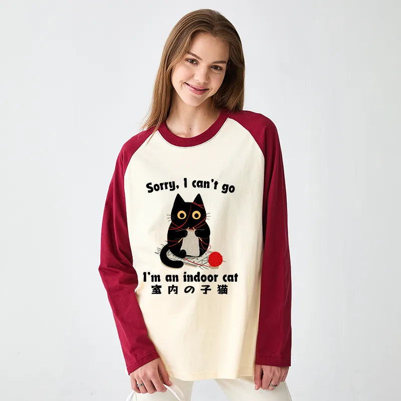 Kyoto-Lion Indoor Cat Meme Raglan Long Sleeve T-shirt