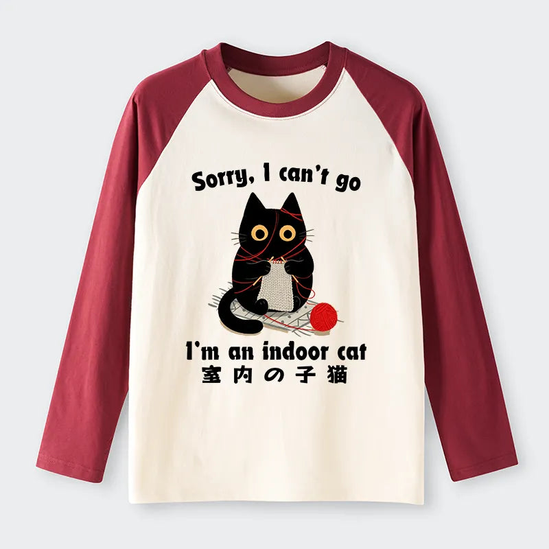 Kyoto-Lion Indoor Cat Meme Raglan Long Sleeve T-shirt