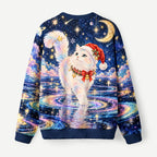 Kyoto-Lion Starry Moon Cat Fuzzy Christmas Ugly Sweatshirt