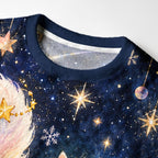 Kyoto-Lion Starry Moon Cat Fuzzy Christmas Ugly Sweatshirt
