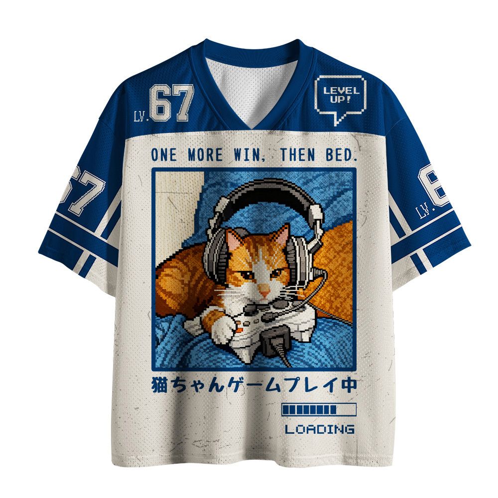 Japanese Cat Gamer Mesh Jersey for Streetwear