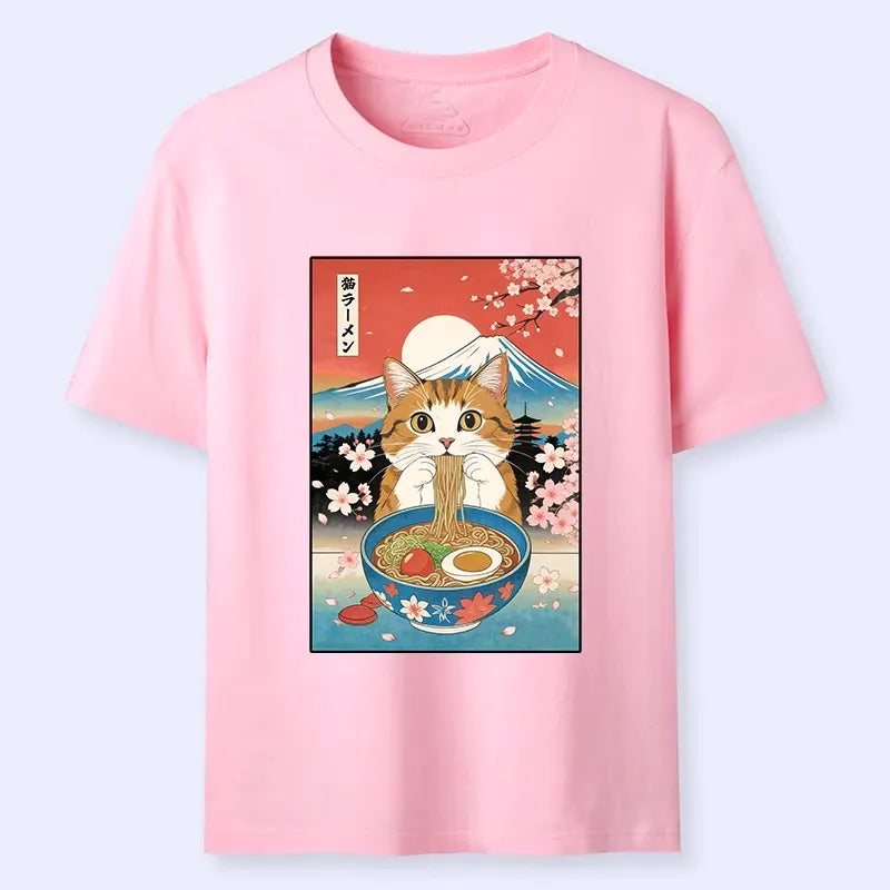 Funny Cat Eating Ramen Classic Tee on Sale