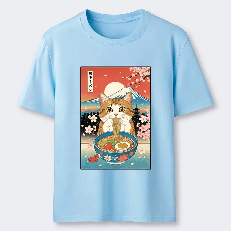 Funny Cat Eating Ramen Classic Tee on Sale