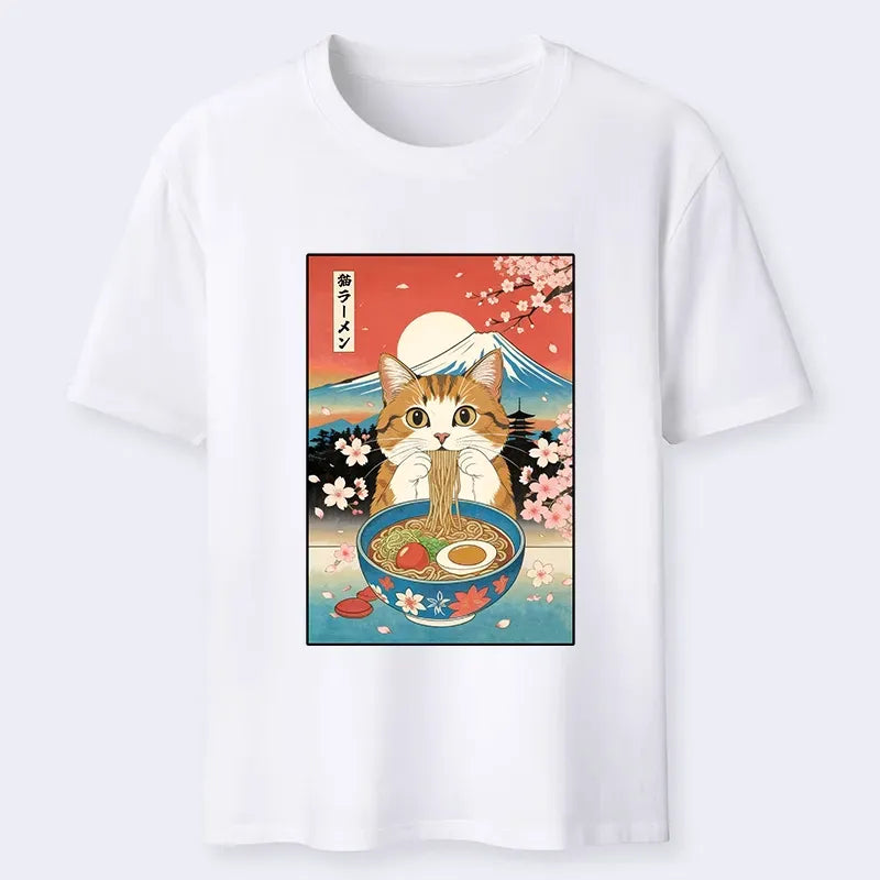 Funny Cat Eating Ramen Classic Tee on Sale
