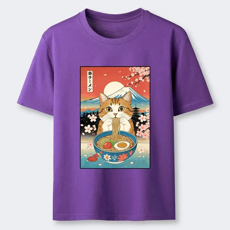 Unisex Japanese Ramen Cat T-Shirt for Casual Daily Wear