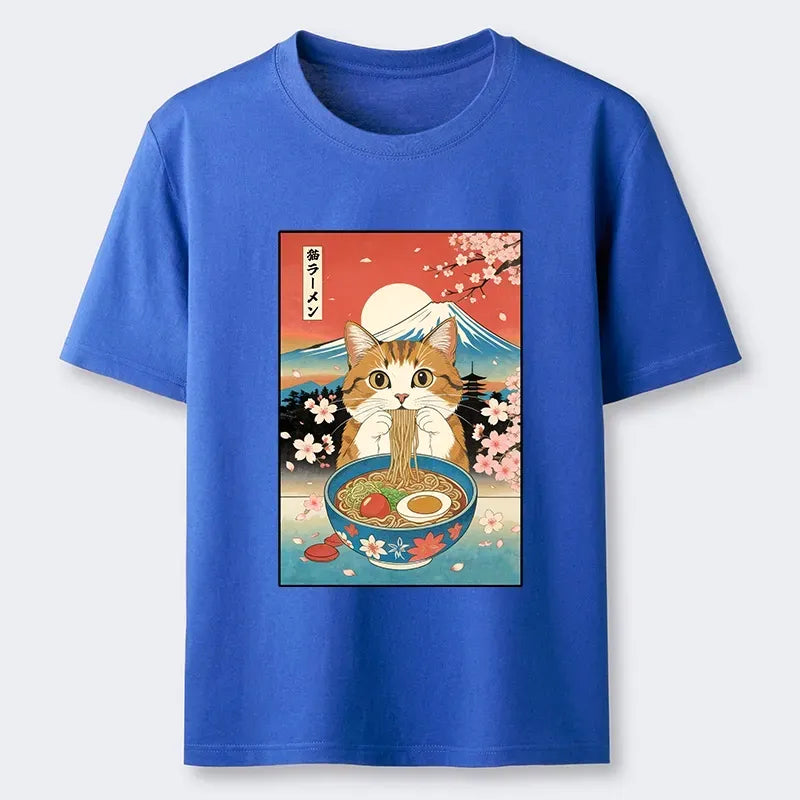 Funny Cat Eating Ramen Classic Tee on Sale