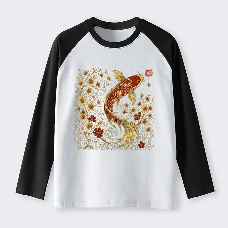Kyoto-Lion Vintage Sakura And Koi Raglan Long Sleeve T-shirt