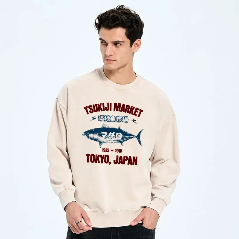 japanese washed sweatshirt for daily wear