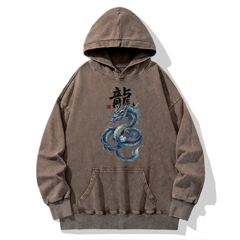Kyoto-Lion Mythic Blue Dragon Washed Hoodie