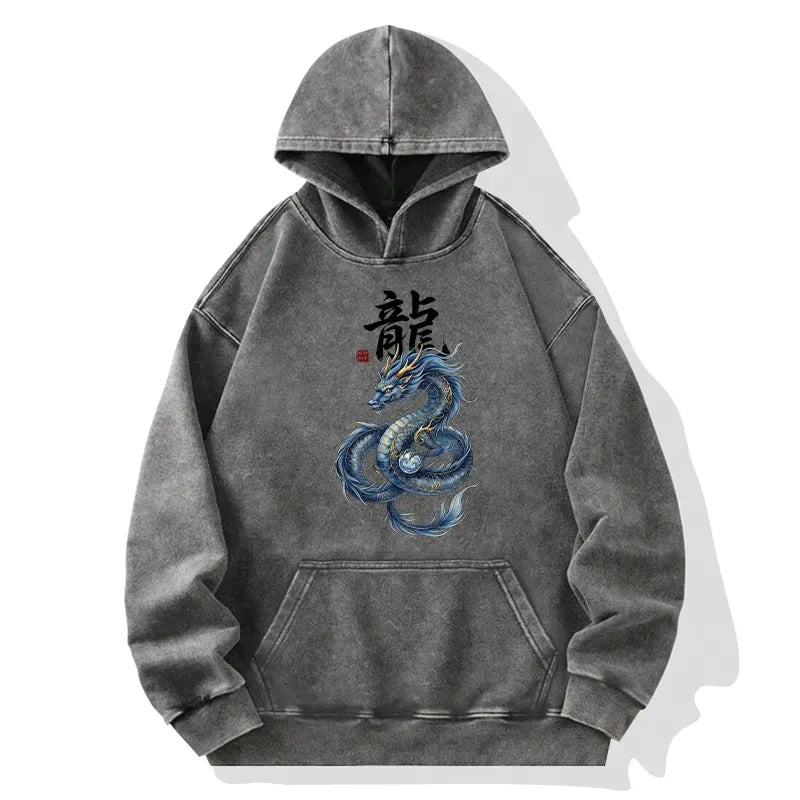 Kyoto-Lion Mythic Blue Dragon Washed Hoodie