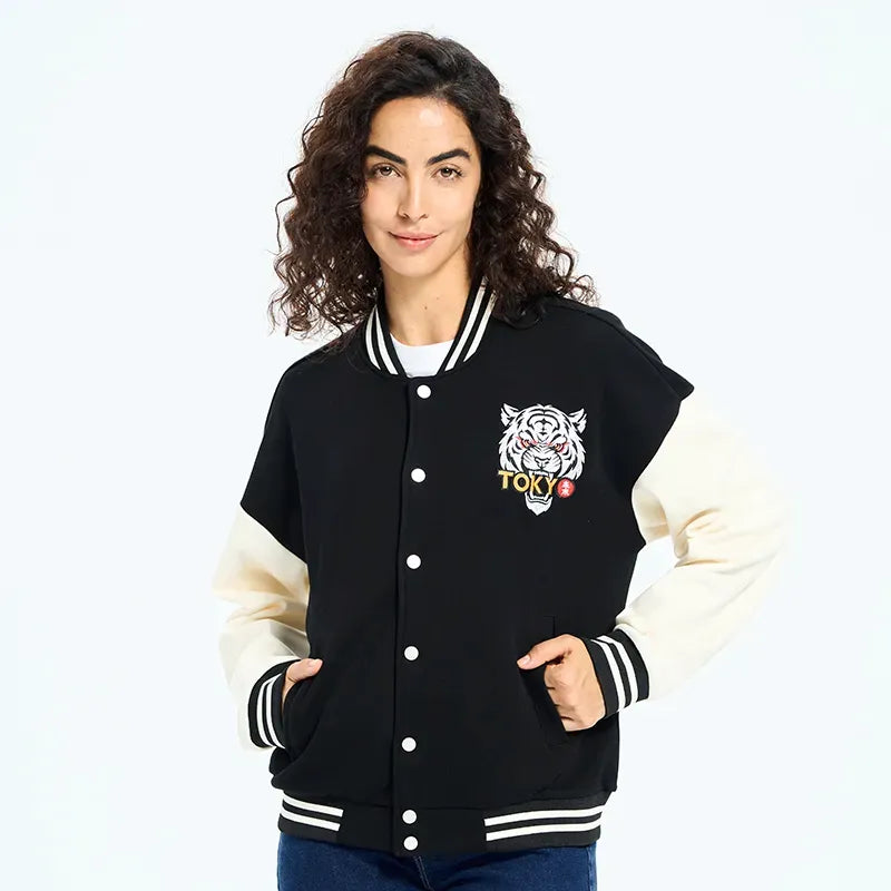 Kyoto-Lion The Macaque Monkey In The Bath Japanese Embroidery Varsity Jacket
