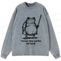 Kyoto-Lion Funny Fat Samurai Frog Washed Long Sleeve T-Shirt