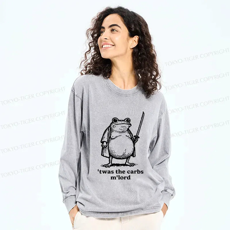 Kyoto-Lion Funny Fat Samurai Frog Washed Long Sleeve T-Shirt