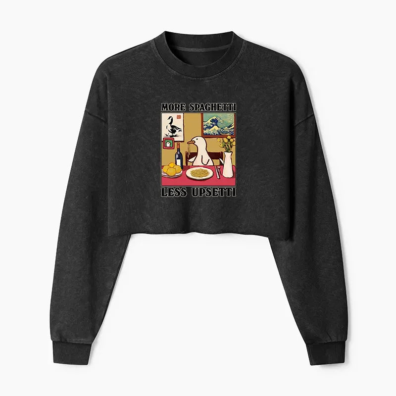 Kyoto-Lion More Spaghetti Less Upsetti Goose Washed Crop Sweatshirt