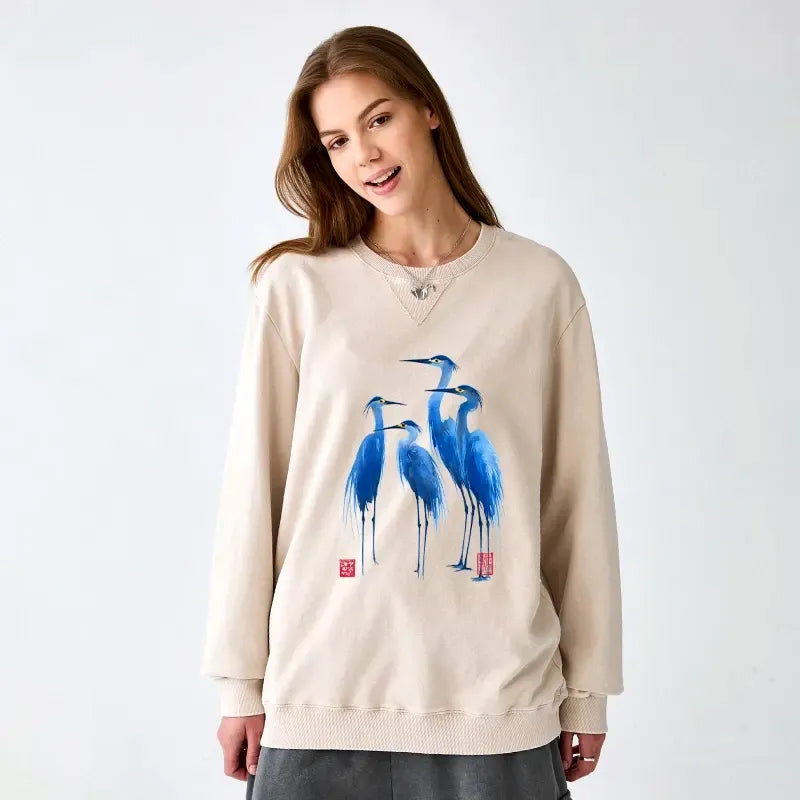 Kyoto-Lion Bird Design Trendy Sweatshirt