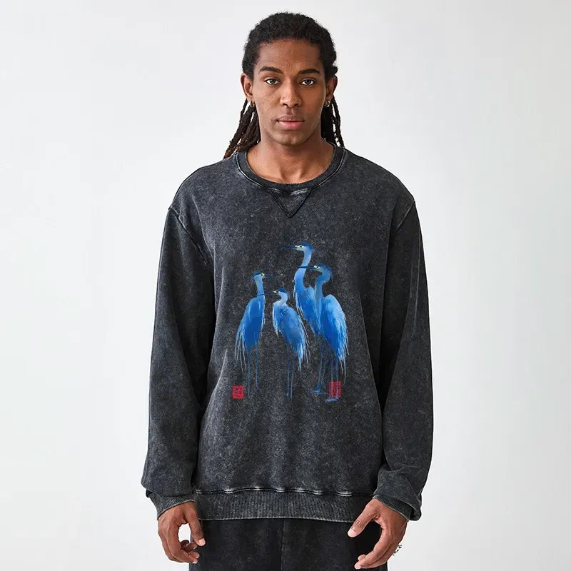 Kyoto-Lion Bird Design Trendy Sweatshirt