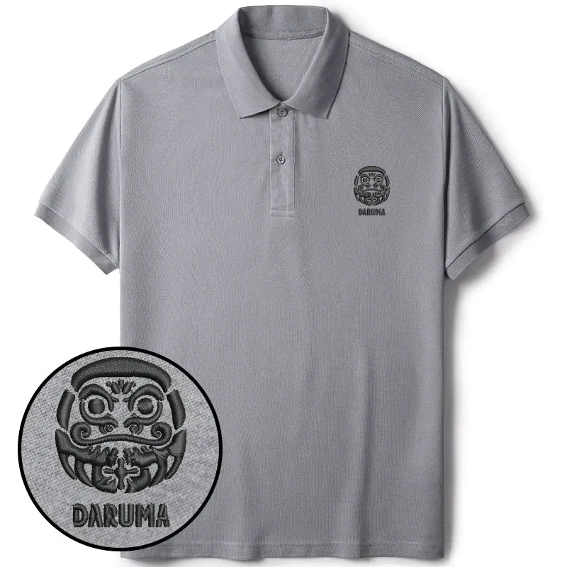 Kyoto-Lion Japanese Daruma Doll Embroidered Polo T-Shirt