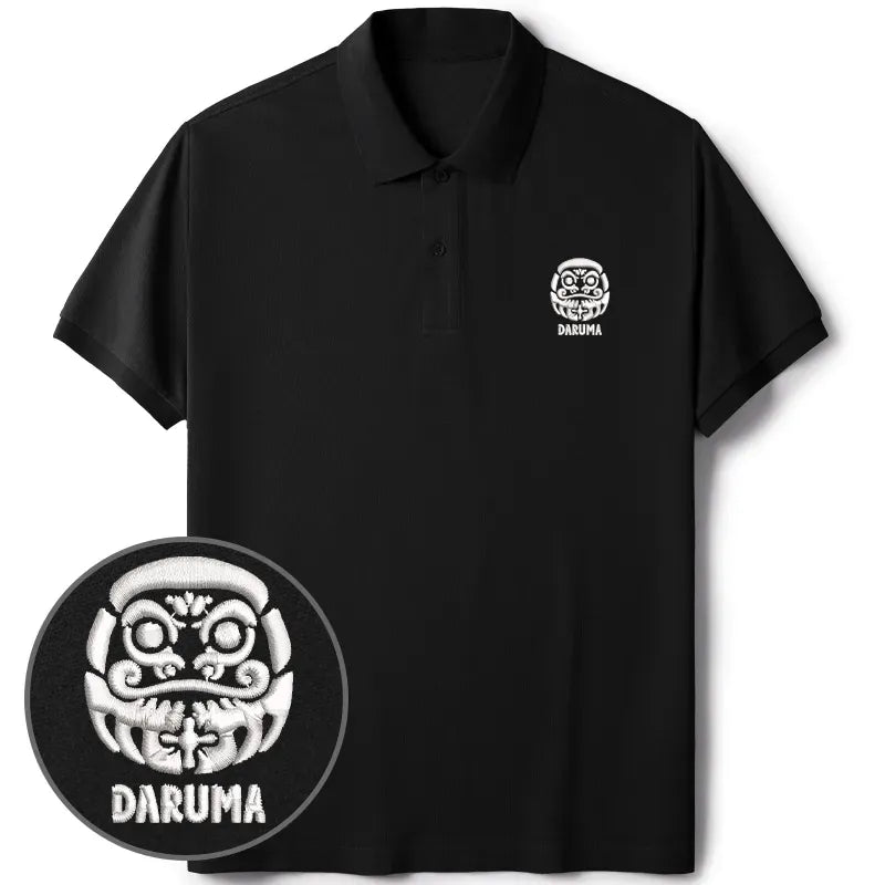 Kyoto-Lion Japanese Daruma Doll Embroidered Polo T-Shirt