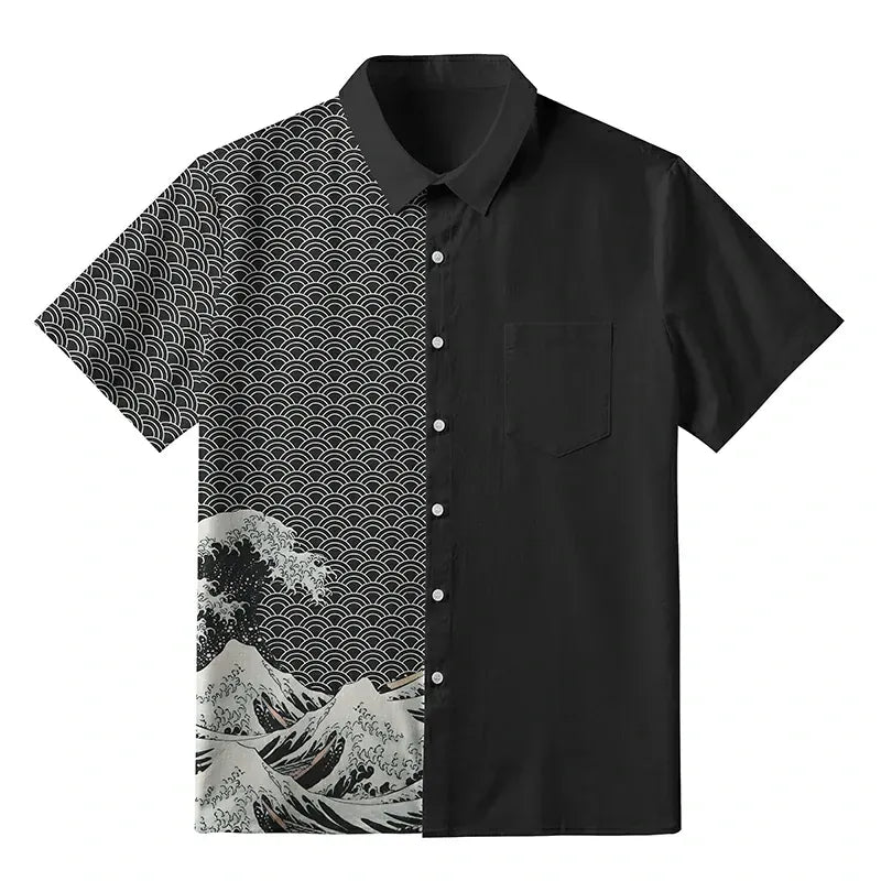 Trendy Japanese Wave Button-up Shirt on Sale