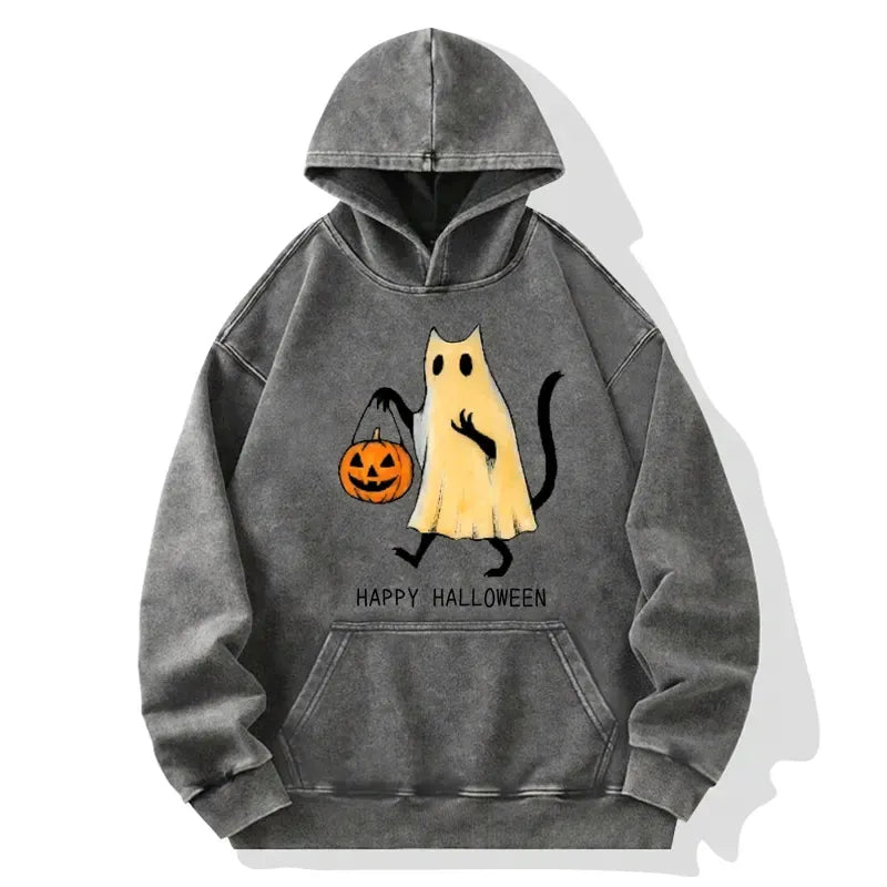 Washed Vintage Cat Hoodie for Streetwear