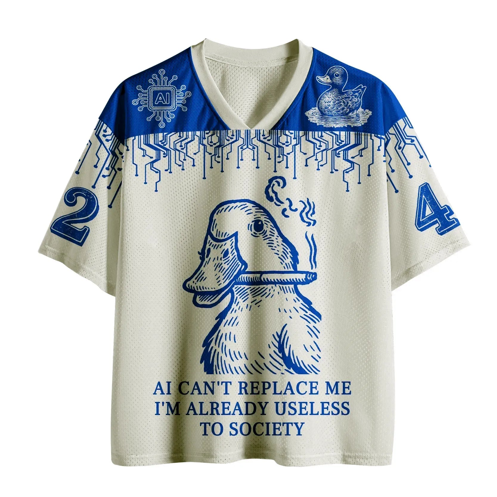 Trendy Mesh Jersey with Funny Duck Design