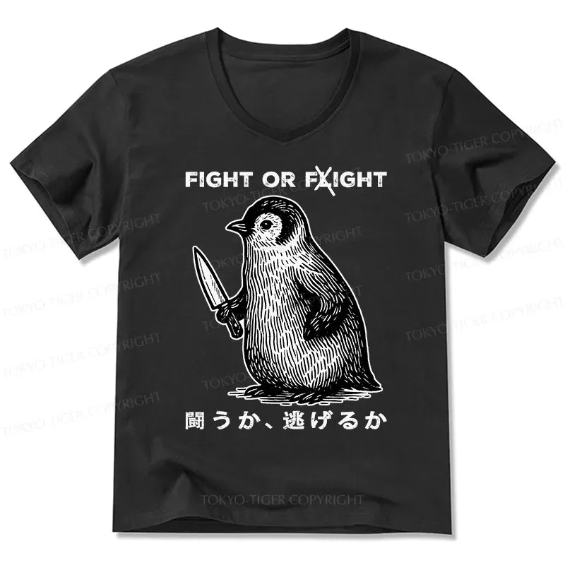 Kyoto-Lion Funny Fight Or Flight V-Neck Classic T-Shirt