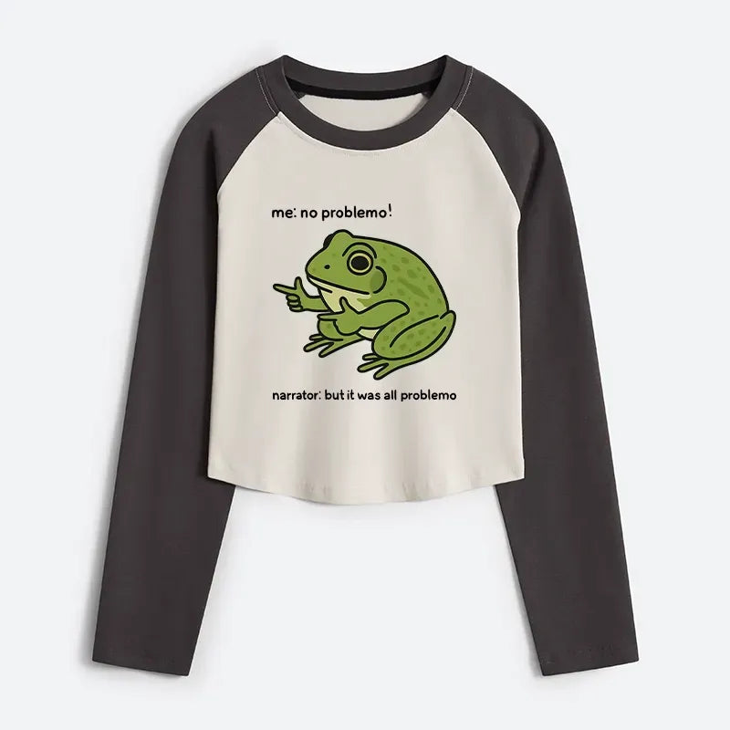 Stupid Frog Meme Crop Raglan T-Shirt for Women
