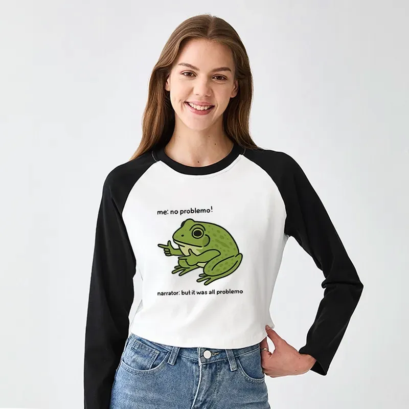 Kyoto-Lion Stupid Frog Meme Women's Crop Raglan T-Shirt
