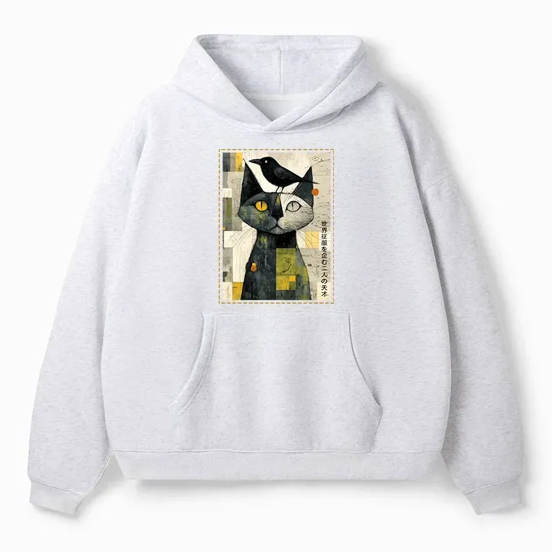 Japanese Cat Crow Hoodie for Daily Wear