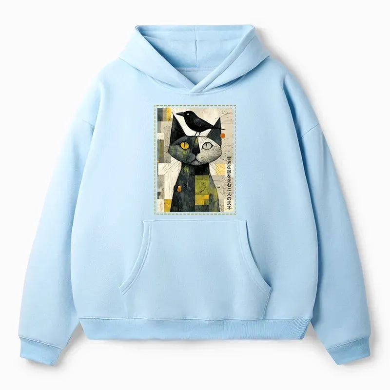 Kyoto-Lion The Cat And The Crow Are Planning To Rule The World Adult Fleece Hoodie
