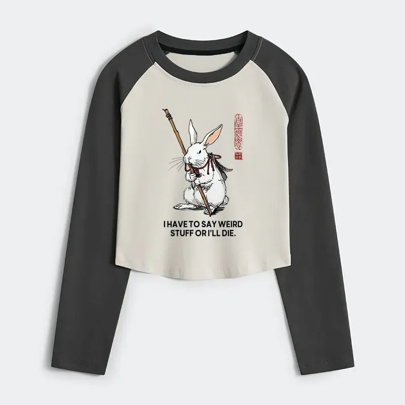 Japanese Rabbit Crop Raglan T-Shirt for Women